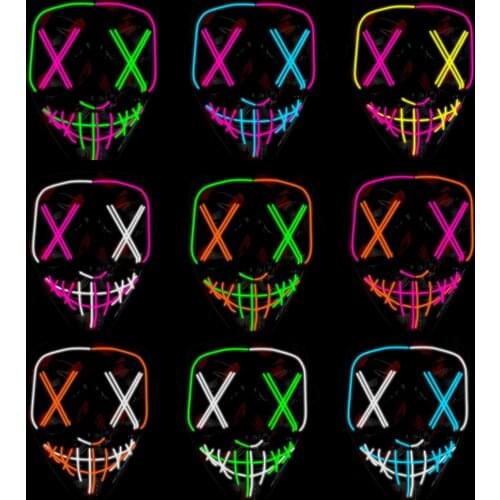 LED Mask Halloween Party Masks Neon EL Maske Horror Glowing Maska Purge Cosplay Masques Halloween Costume Mascaras Purge