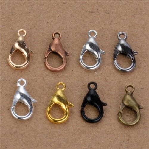 50pcs 10/12mm alloy antique bronze/gold/silver lobster clasp beads Hooks jewelry finding for necklace&bracelet chain dIY