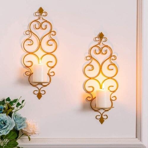 Iron Wall Mounted Candle Holder Metal Wall Hanging Decor for Wedding Hotel Living Room Gold Retro Sconce Candlestick Home Decor