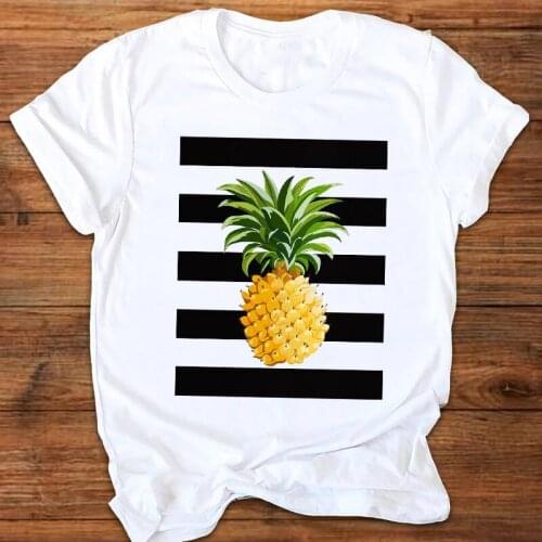 Women Graphic Striped Pineapple Beach Fashion 90s Ladies Printing Print Clothes Lady Tees Tops Female T Shirt Womens T-Shirt