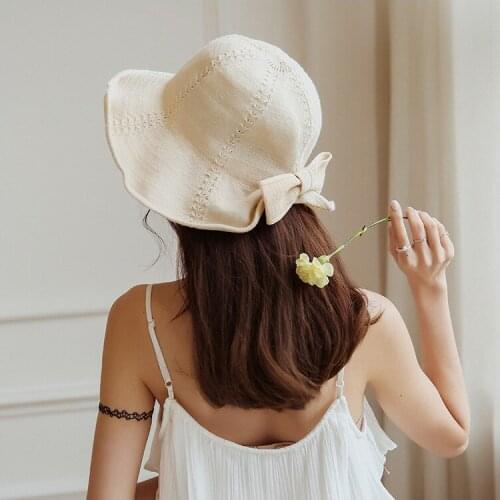 Lady Hat For Spring Autumn Female Fedoras Travel Leisure Basin Hat Korean Bowknot Fisherman Hat Knitted Sunscreen Bucket Hat