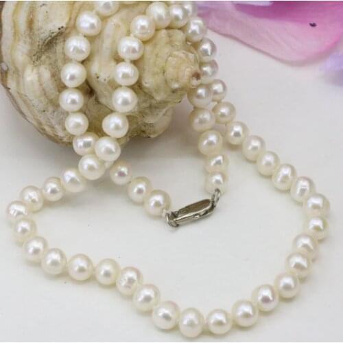 Women Fashion White 7-8mm Pearl Beads Necklace Jewelry Natural Freshwater Pearls Choker Chain Necklace Prom Gifts 18inch B3225