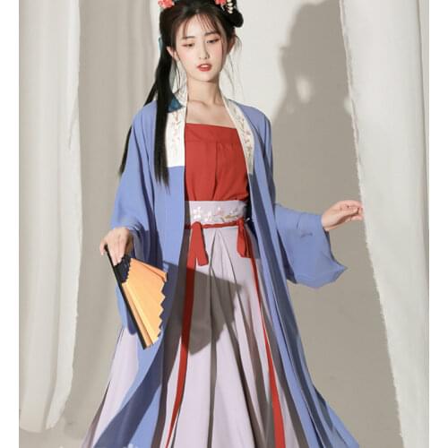 Ancient Chinese Traditional Hanfu Dress Women Elegant Fairy Embroidery Stage Folk Dance Costume Retro Tang Dynasty 3 Piece Sets