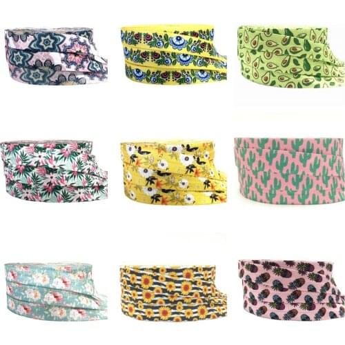 10Yards 16mm Flowers Leaf Print Fold oever Elastic bands for Handmade Craft headband Hair ties Hair Accessories