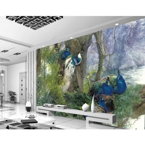 3d room wallpaper Forest Blue Peacock Hotel Mural photo wall murals wallpaper Home Decoration