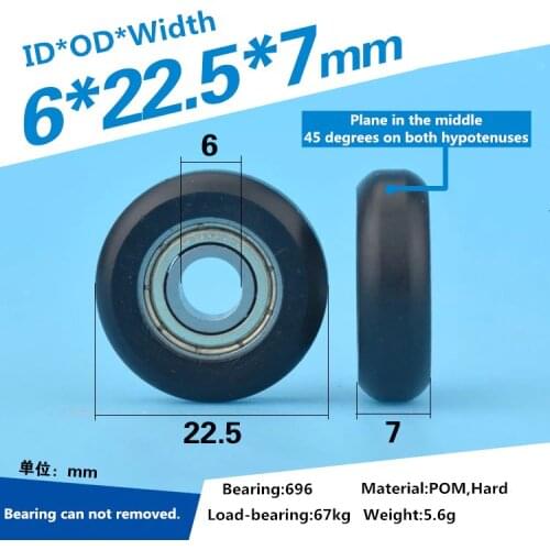 6*22.5*7 nylon rubber bearing pulley 3d printer cnc engraving machine European standard 20 aluminum profile rail wheel