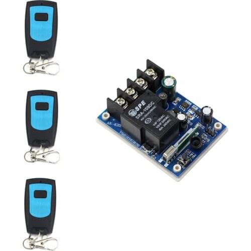 Free Shipping DC 12V 24V 36V 48V 30A 1 CH RF Wireless Remote Control 1* Receiver & 3* Transmitter Self-lock Mode