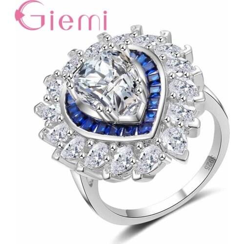 Sparkly Mystic Cubic Zircon Flower Ring Paved Water Drop Crystal 925 Sterling Silver Jewelry for Women Wedding Propose