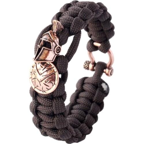 QingGear Handmade Shield Helmet Charm Bead Paracord Survival Bracelet With U Shackle Emergency Tactical Parachute Cord Bracelet