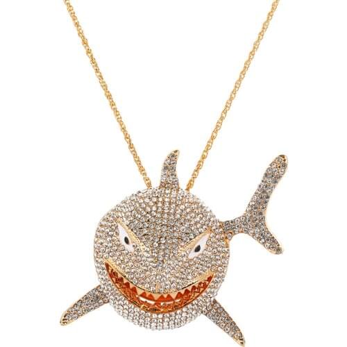 Hip Hop Zircon Shark Pendant Necklace for Men Retro Punk Necklace Exaggerated Large Shark Clavicle Chain Male Fashion Jewelry