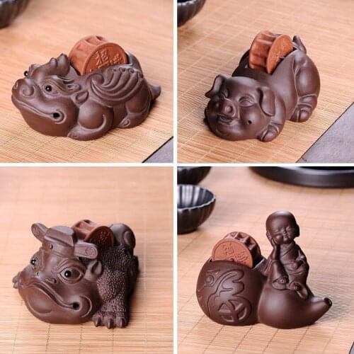 Clay Water Spouting Tea Ornaments Little Monk Golden Toad Pixiu Pigskin Tea Set Tea Ornaments Clay Kung Fu Tea Pet Mini Tea Set