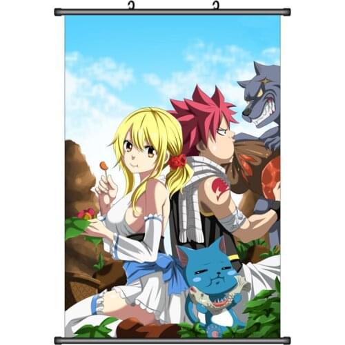 Coscase Anime FAIRY TAIL Gray Fullbuster Natsu Dragneel Lucy Heartfilia Wendy Home Decor Wall Scroll Poster Decorative Pictures