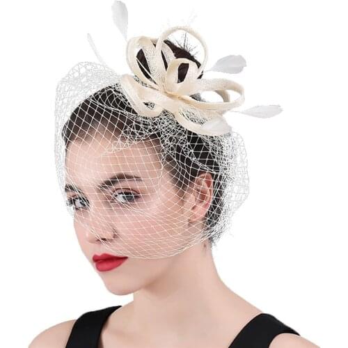Ivory/White/Black Veils Bridal Female Elegant Fascinator With Bow Women Hair Accessories Wedding Party Floral Headband Headwear
