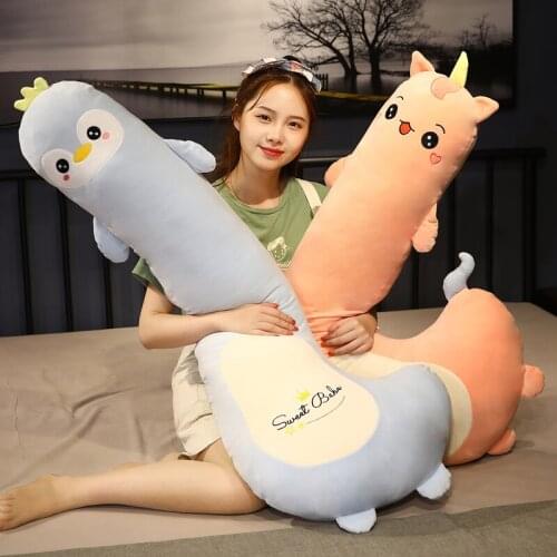1pc 80/100cm Kawaii Cartoon Animal Long Pillow Bear&Tiger&Humster&Pig&Cat&Penguin Stuffed Sleeping Dolls Best Gift For BabyToy
