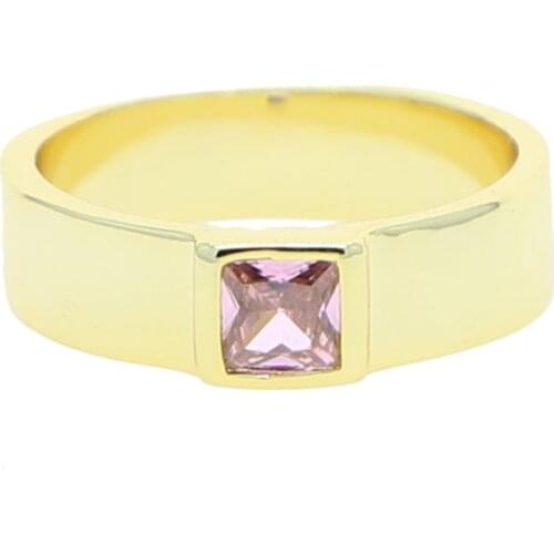 Single Gem Stone Ring Gold Color Material Inlaid Transparent Pink CZ Fashion Trendy Ring for Women Jewelry Gift