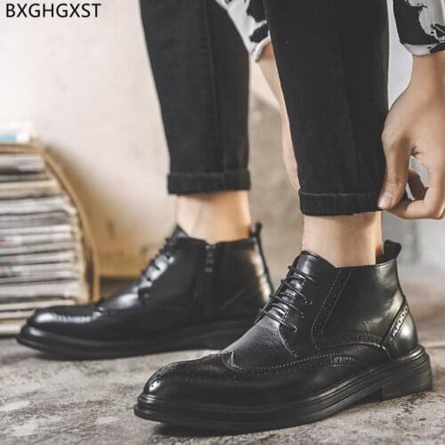 Brown Winter Boots for Man 2021 Motorcycle Shoes Men Black Chelsea Boots Men Leather Boots for Men Male Outdoor Shoes Man Sapato