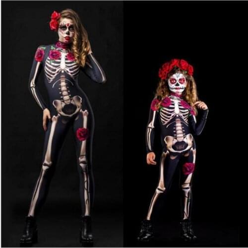 Halloween Costume Rose Skull Leotard Adult Children Horror Costume Halloween Dress Sexy One-Piece Cosplay Carnival Costumes
