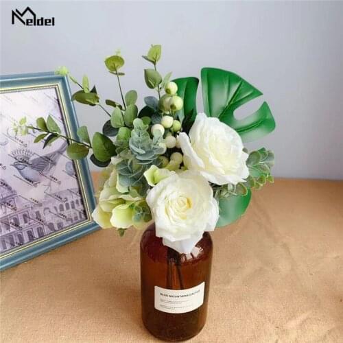 Meldel Wedding Bouquet for Bridesmaids White Green Silk Roses Wedding Flowers Bridal Bouquet Artificial Marriage Home Decoration