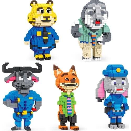 445pcs+ Zootopia Mini Blocks Cartoon Flash Judy Hopps Nick Fox Chief Bogo Figures Disney Micro Building Bricks Toys For Children