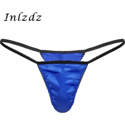 Mens Lingerie Sexy Underwear G-string Thong Briefs Silky Satin Low Rise Thong Panties Front Bulge Pouch Erotic T-back Underwear
