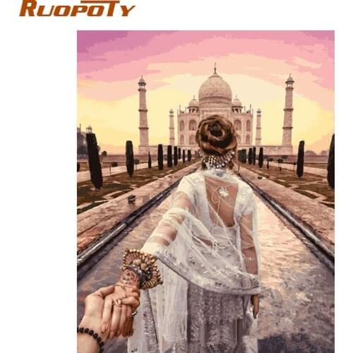 RUOPOTY Frame DIY Painting By Numbers Hand In Hand Romantic Modern Home Wall Art Canvas Painting For Wedding Decor 40x50cm Arts