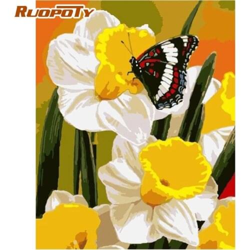 RUOPOTY Framless Blue White Flower Painting By Numbers For Adults Children Handmade 40x50cm Framed Oil Picture Home Decors