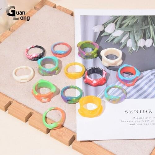 GuanLong New Korean Ins Vintage Resin Geometric Colorful Round Rings for Women Girls Simple Colourful Fashion Jewelry Party Gift