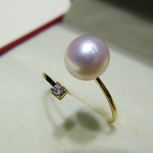 NYMPH Real 18K Gold Ring For Women Round Natural Freshwater Pearl Fine Jewelry Female Wedding Rings R524