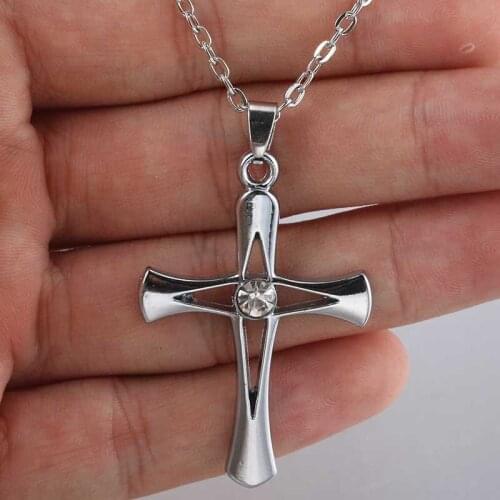 Charm Plated Jewelry Fashion Cross Necklace Pendant Man Woman Crystal Rhinestone Hollow Christ Pray Necklace Jewelry