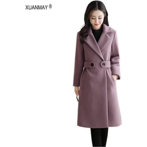 Autumn 2019 new Womens Long style Cardigan Woolen Windbreaker Coat office clothing Thick Warm winter Windbreaker coat Female
