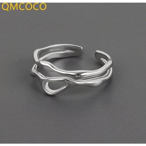 QMCOCO Korean Version Trend Design Simple Irregular Ring Geometric Curve Strip Double-Deck Opening Adjustable Index Finger Ring