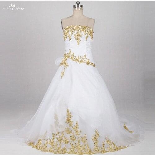 RSW887 Yiaibridal Real Job A-Line Gold Lace Appliques Trouwjurk Plus Size Abiti Da Sposa Colorati