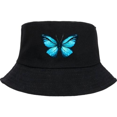 Summer Casual Wide Brim Sun Hat Unisex Round Hats Sunscreen Fisherman Hat Printed Butterfly Caps Men Women Hip Hop Bucket Cap