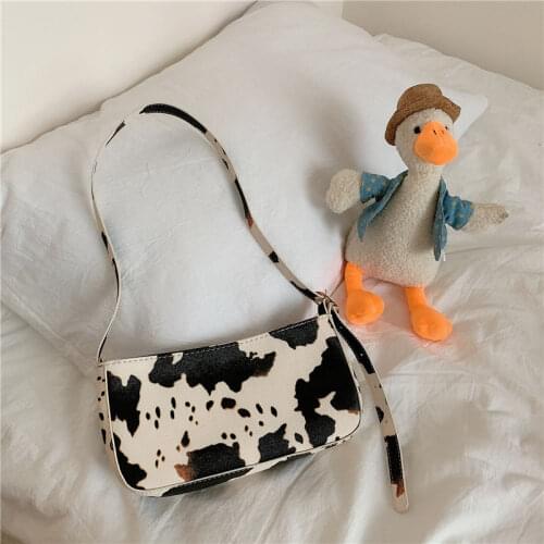 New Fashion Cute Cow Pattern Women Underarm Bag Retro Design Ladies Small Armpit Shoulder Bags PU Leather Female Purse Handbags