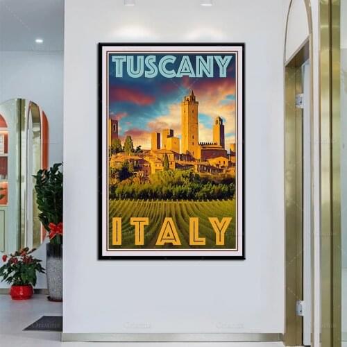 Retro Vintage Style Travel Poster Tuscany Italy Oil Painting Posters and Prints on Canvas Wall Art Modular Pictures Home Decor