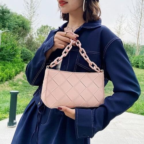 2021 Summer Fashion Lingge PU Leather Baguette Handbags Lady Shoulder Messenger Bags Women Luxury Brand Crossbody Purses