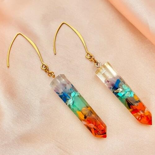 Ethnic Natural Stone Drop Dangle Earrings for Women Multi Layer Stone Inside Bullet Shaped Stainless Steel Statement Earring