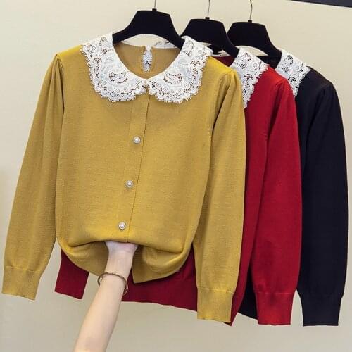 4XL 2021 Women sweaters Lace Cotton Argyle Knit Button Pullover O-neck Loose Sweater Womens Knitwear sweater Plus size Y2K