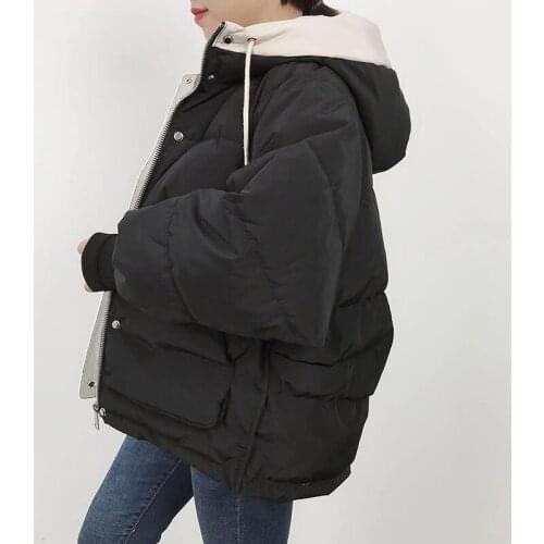 Korean style winter oversized black parkas for womens casual thick outwear hooded thick solid coats feminina free shipping