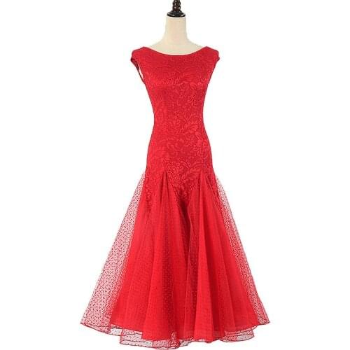 Fashion Ballroom Dance Dresses Women Sexy Sleeveless Lace Sequin Dress Standard Waltz Salsa Competition Dancing Clothes DL6528