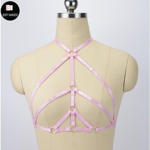 Women Sexy Lingerie With Bondage Harness Pastel Goth Cage Bra Punk Fetish Rave Wear Body Harness Suspender Belt Top Harness Bra