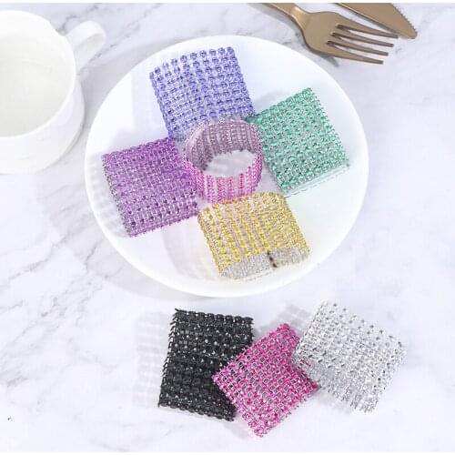 10Pcs Diamond Rhinestone Mesh Wrap Napkin Ring Chair Band Napkin Ring Decor