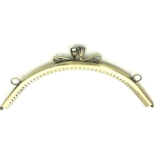 10Pcs Bronze Tone Clutch Metal Arc Frame Kiss Clasps Lock Handbag Handle Clear Rhinestone 20.5x9cm