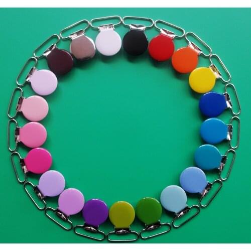 DHL 1000pcs Mixed 21 Colors 1" 25mm Round Pacifier Clips Metal Holder Dummy Soother Bib Chain Clip With Plastic Teeth Lead Free