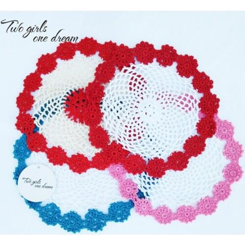 12pcs/lot Wholesale DIY Household Handmade Round Flower Crochet Doilies Cup Mat 21cm Coaster Shooting Props Retro Table Mat