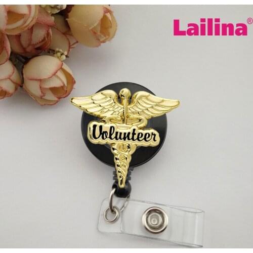 20pcs Gold Tone Volunteer Caduceus Medical Badge Reels Volunteers Retractable Medical Symbol Badge Holder Clips Wholesale