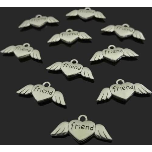 Antique Silver Alloy Retro Heart Angel Wing Friend Charm Pendant Jewelry Findings Accessories 13x26mm