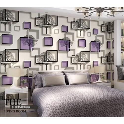 Beibehang 3D square grid wallpaper black and white Branches wallpaper bedroom living room TV wall blue purple wallpaper roll