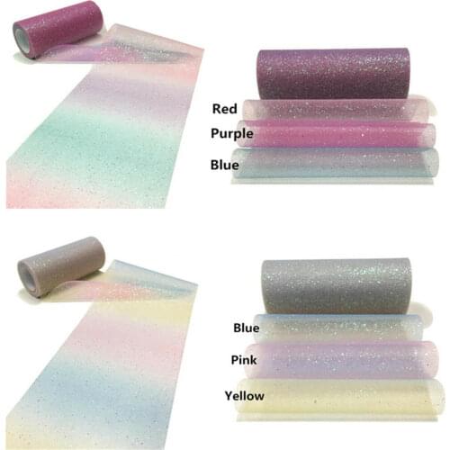 5 Yds Rainbow Sparkle Glitter Tutu Tulle Gradient Net Mesh Fabric Cosplay DIY