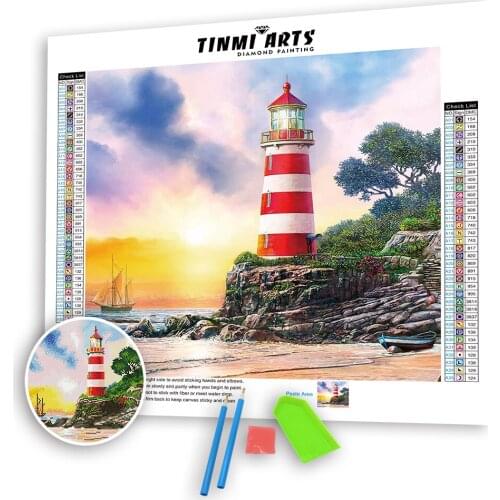5D Diamond Painting Full Round AB Drills Cross Stitch Pattern Rhinestone Embroidery Kits Craft Home Wall Decoration Lighthouse